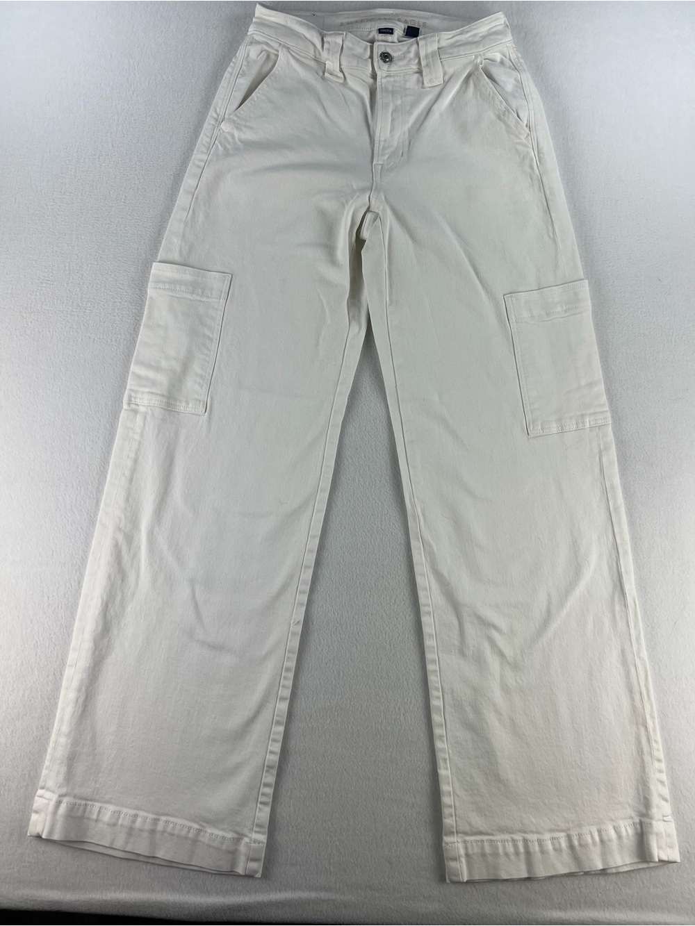 American Eagle Womens Super High Rise Baggy Wide Leg White Jeans Stretch Sz 0